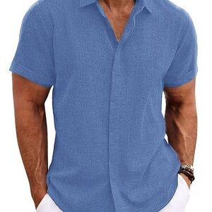Men's Casual Blue Button Down Shirt